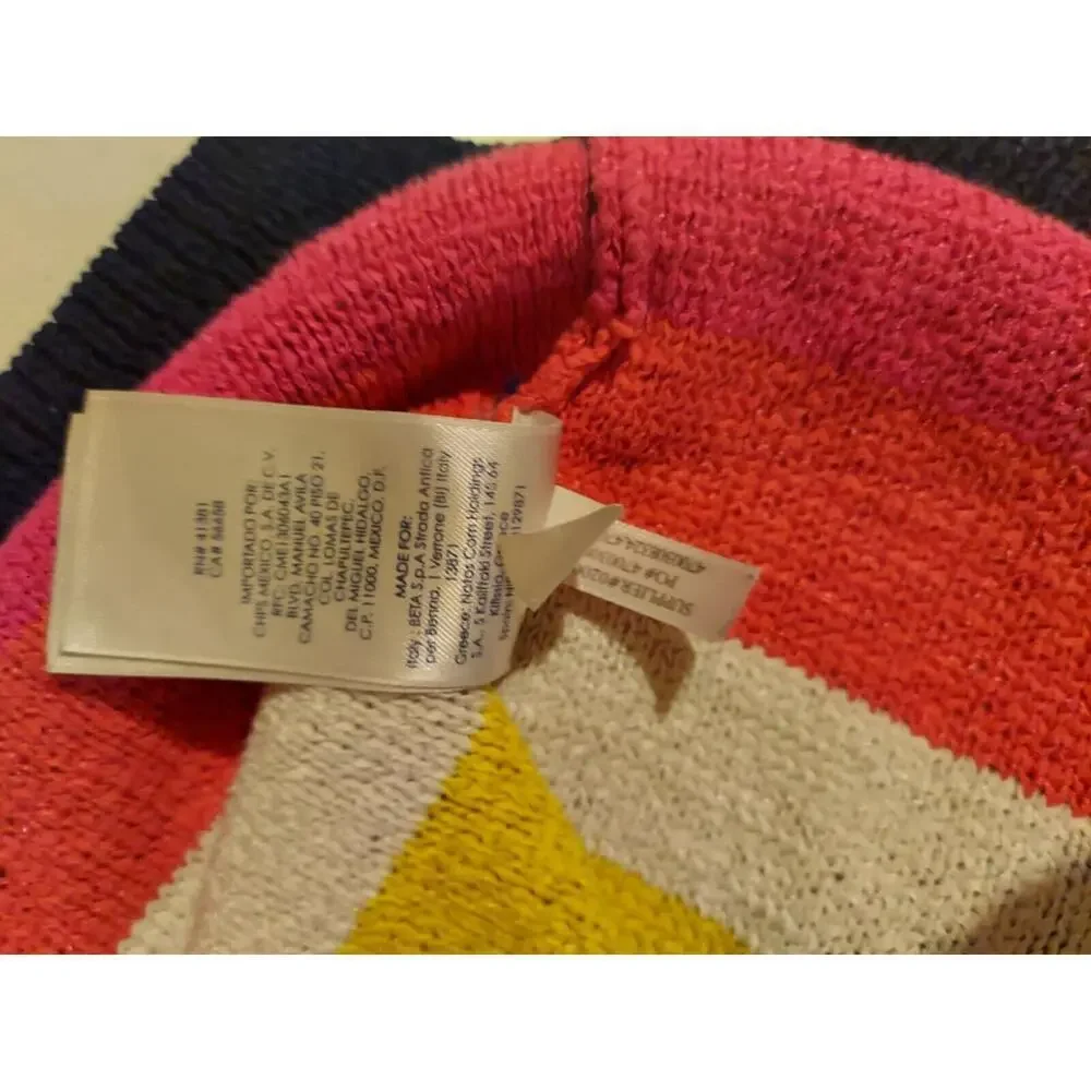 Chaps Sweater, Women's Size Medium Navy Blue Pink Yellow, Striped Bold